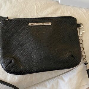 Kathy Van Zeeland Black Snakeskin Wristlet